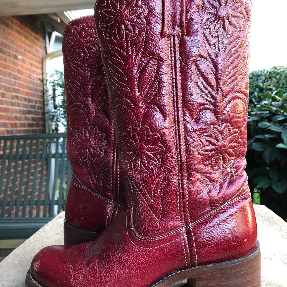Cherry red Frye cowboy boots